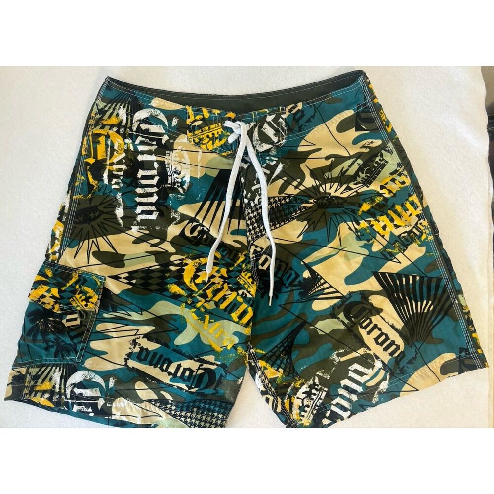 Mens Board Shorts Swim‎ Trunks Large Corona Extra Green Multi Camo